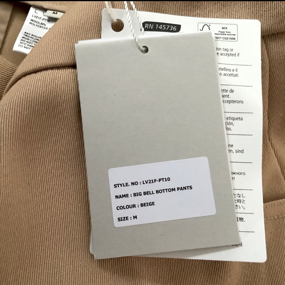 NWT LVIR Big Bell Bottom Pants High Waist Flare Wool Blend Office Beige Medium - Picture 8 of 9